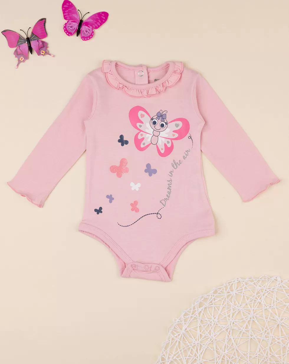 Body Rosa Maniche Lunghe Bimba Farfalle-Prenatal Outlet