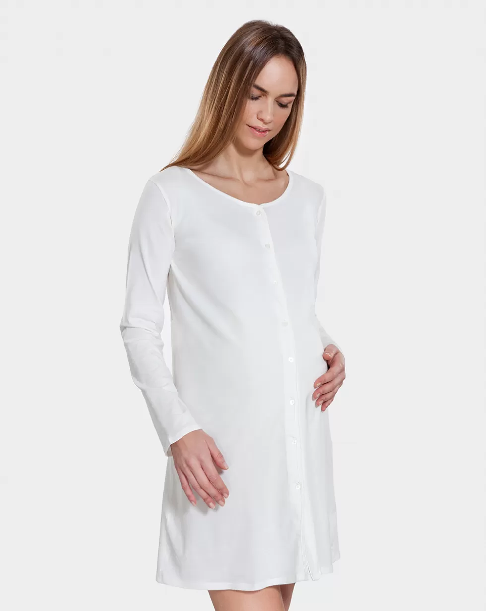 Camicia Parto Bianca Aperta Maniche Lunghe-Prenatal Cheap