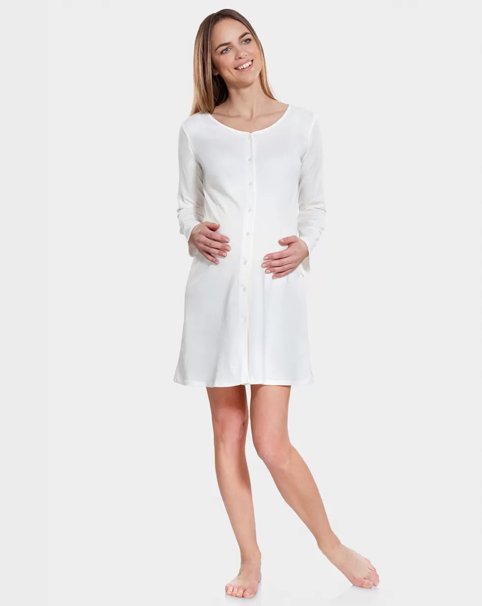 Camicia Parto Bianca Aperta Maniche Lunghe-Prenatal Cheap