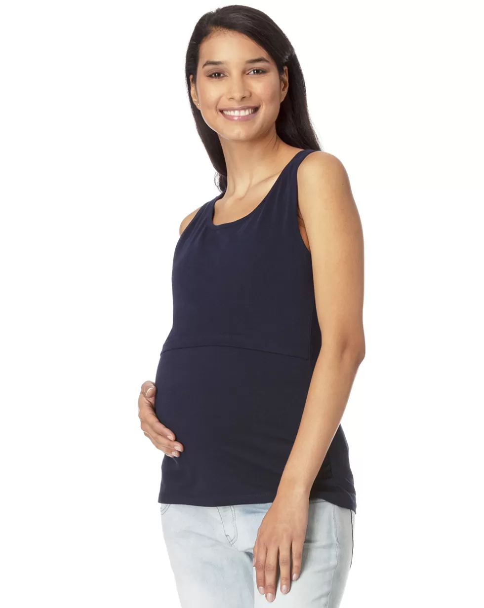 Canotta Allattamento Doppia Blu Scuro-Prenatal Fashion