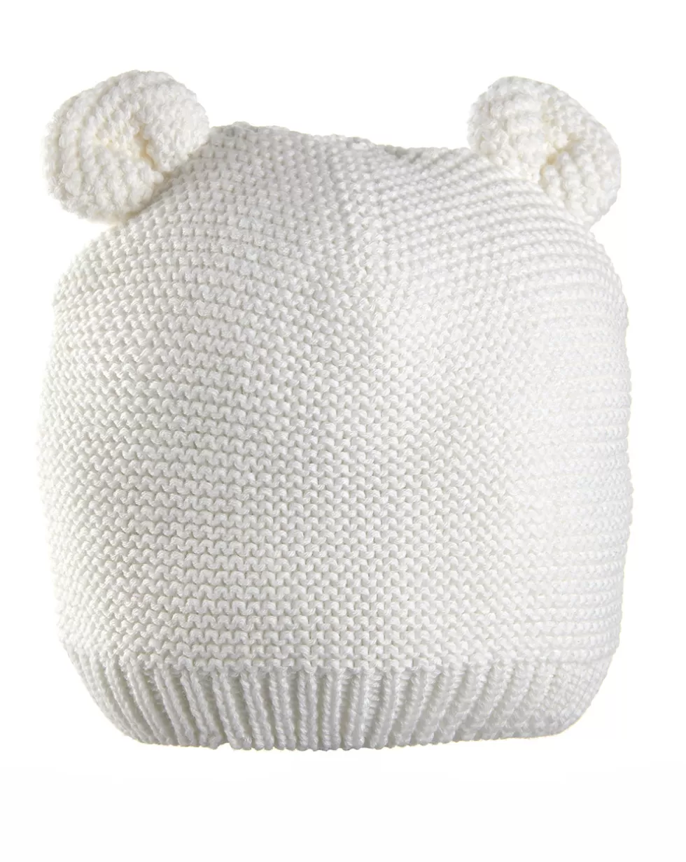 Cappello In Tricot Bianco Con Orecchie-Prenatal Store