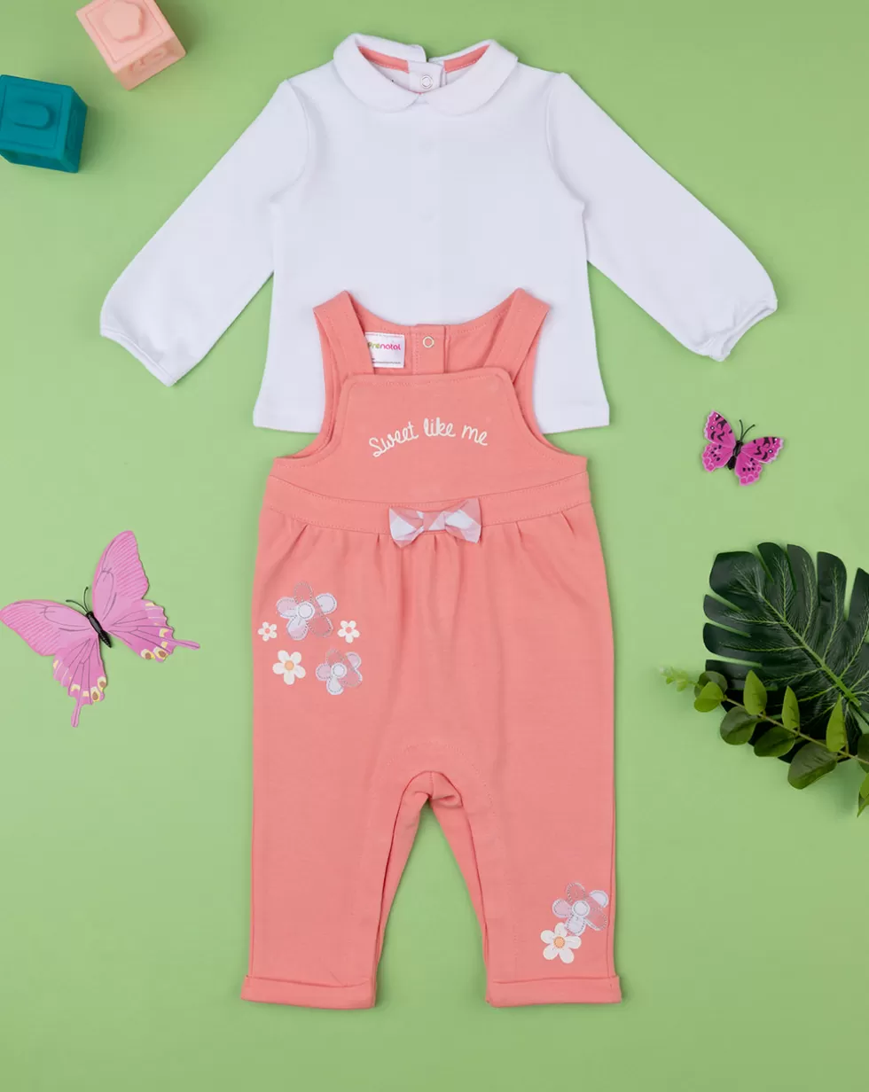 Completo Bimba Salopette + T-Shirt Fiori-Prenatal Store