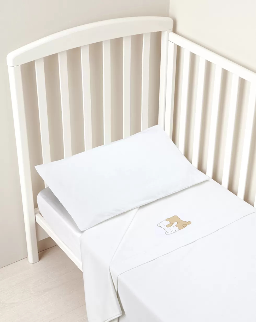 Completo Letto 3 Pezzi In Flanella Bianca Con Orso-Prenatal Clearance