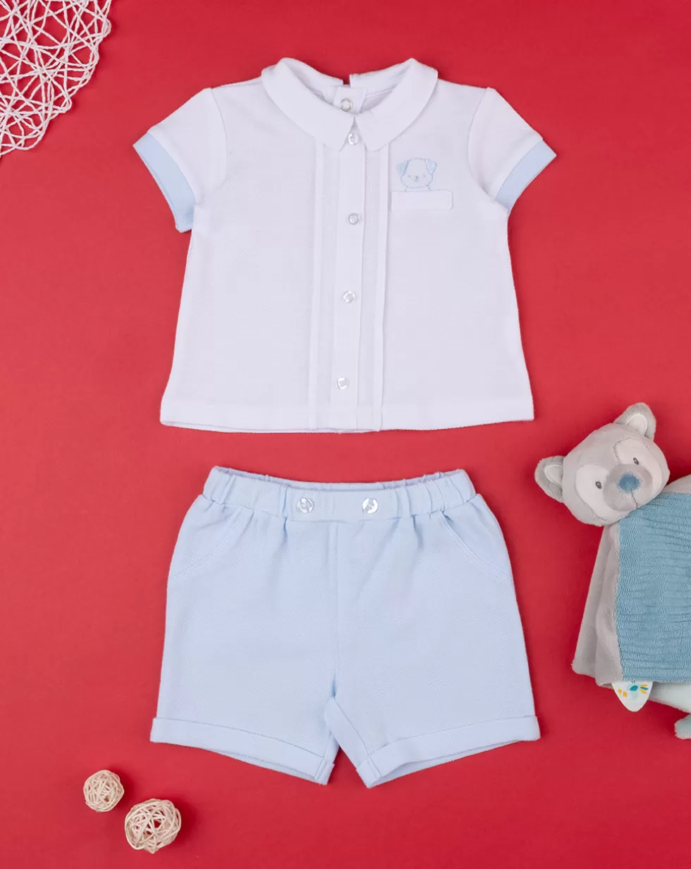 Completo Piquet Bimbo Bianco/Azzurro-Prenatal Store