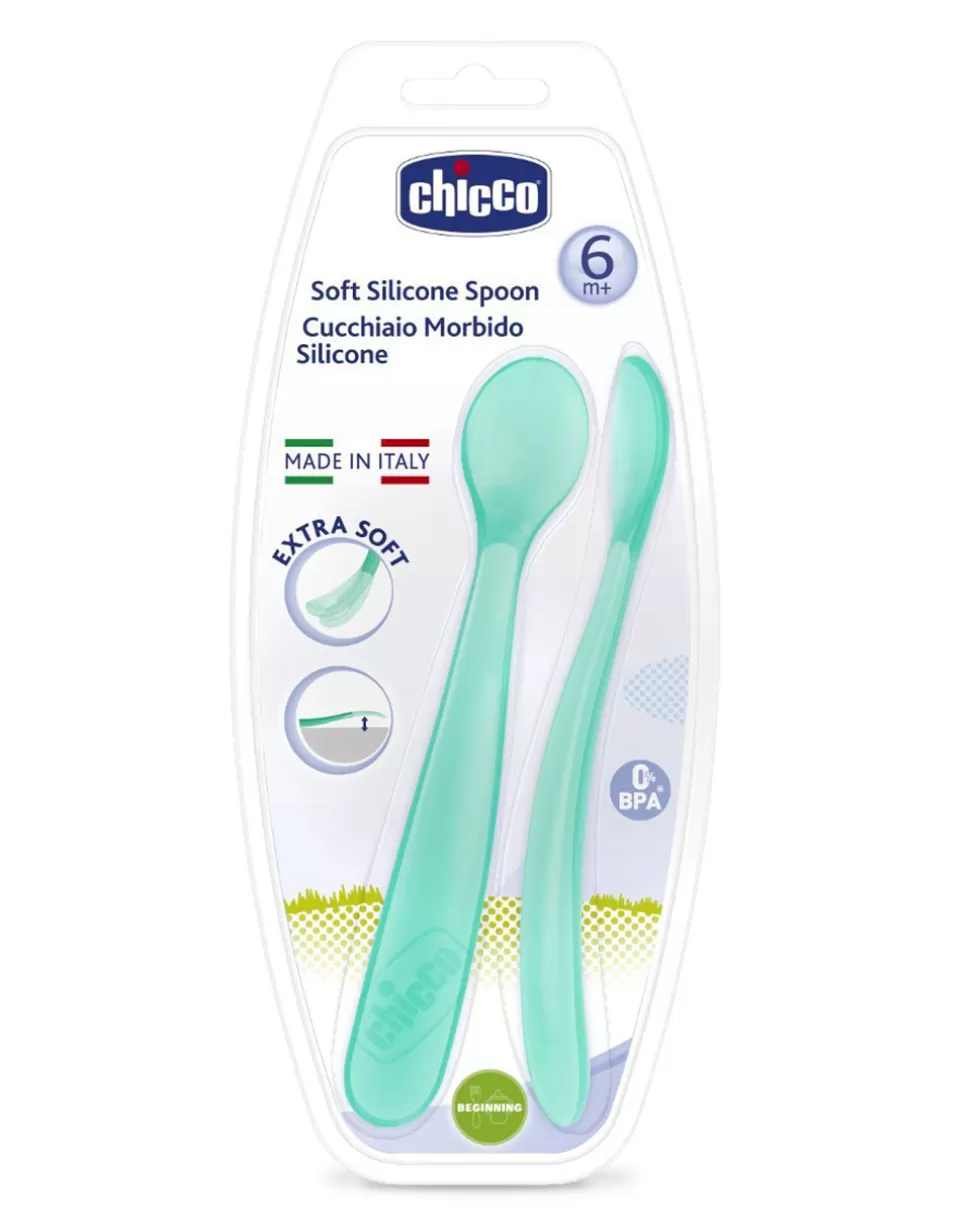 Cucchiaio Morbido Silicone 6M+ Azzurro (2Pz)-Chicco Clearance