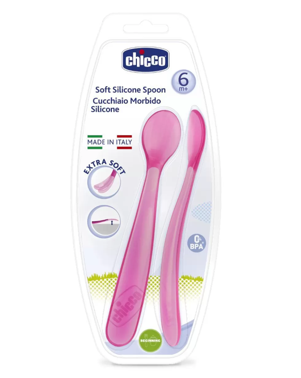 Cucchiaio Morbido Silicone 6M+ Rosa (2Pz)-Chicco Online