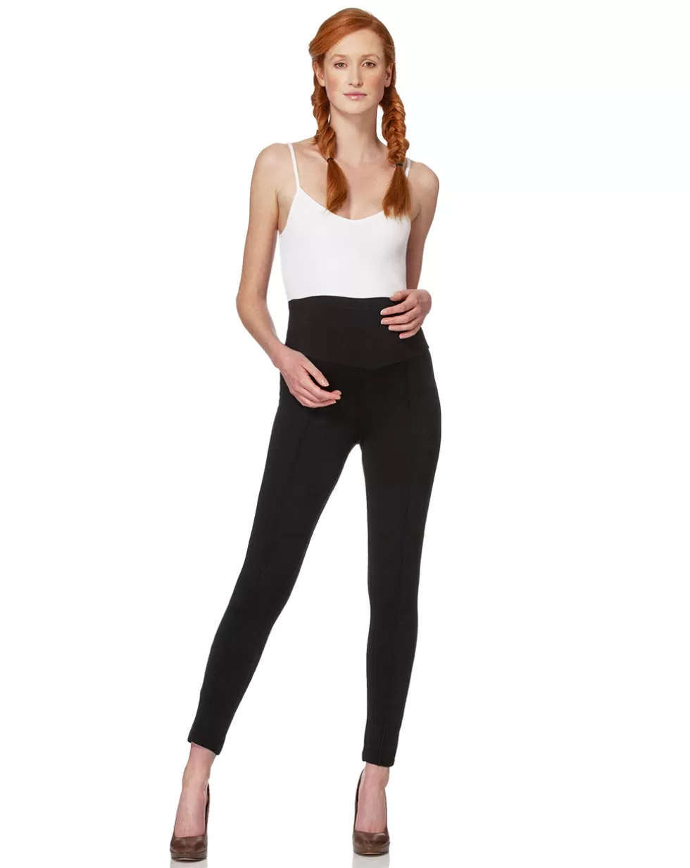 Leggings Nero In Punto Milano Con Nervatura Centrale-Prenatal Outlet