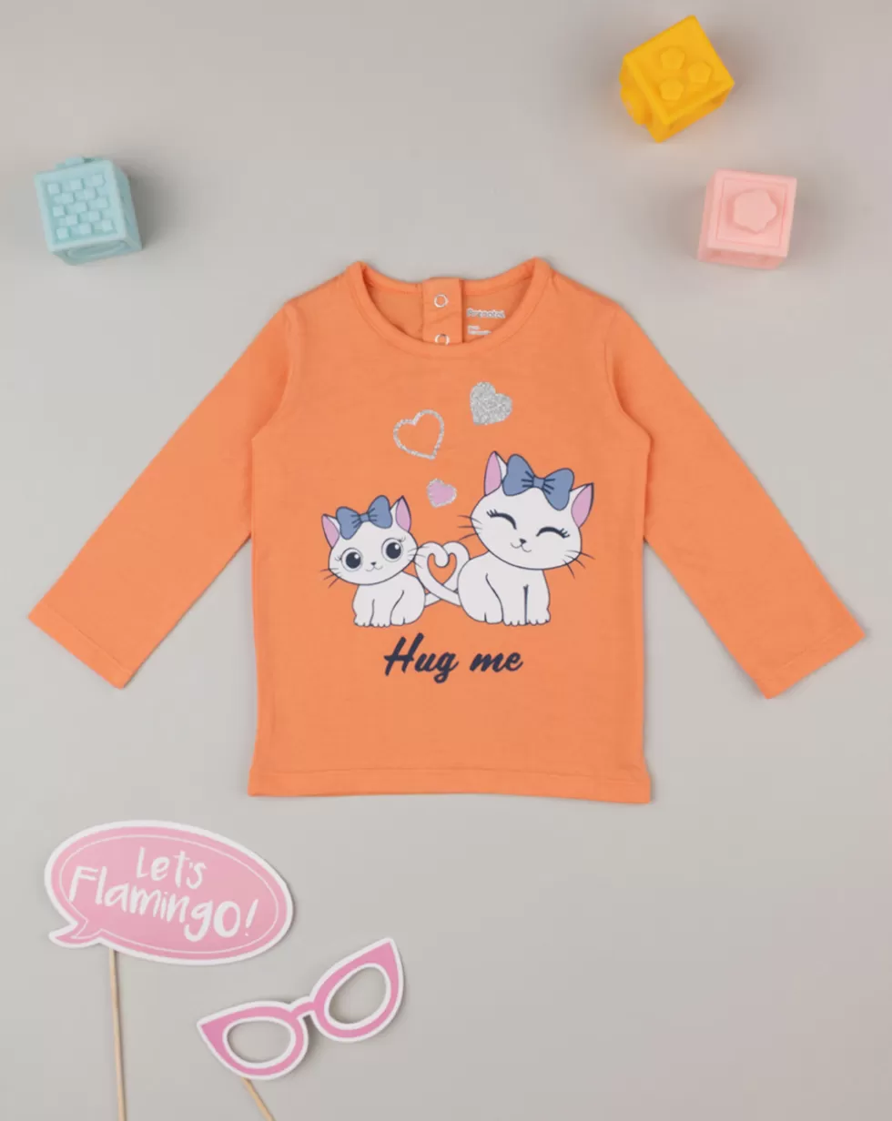 Maglia Maniche Lunghe Bimba Arancione Con Gattini-Prenatal Shop