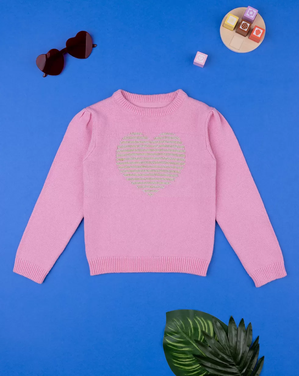 Maglia Tricot Bimba Rosa "Cuore Dorato”-Prenatal Cheap