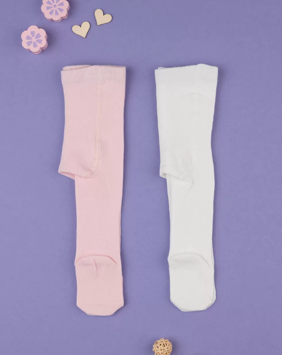 Pack 2 Collant Bimba Bianco E Rosa-Prenatal Online