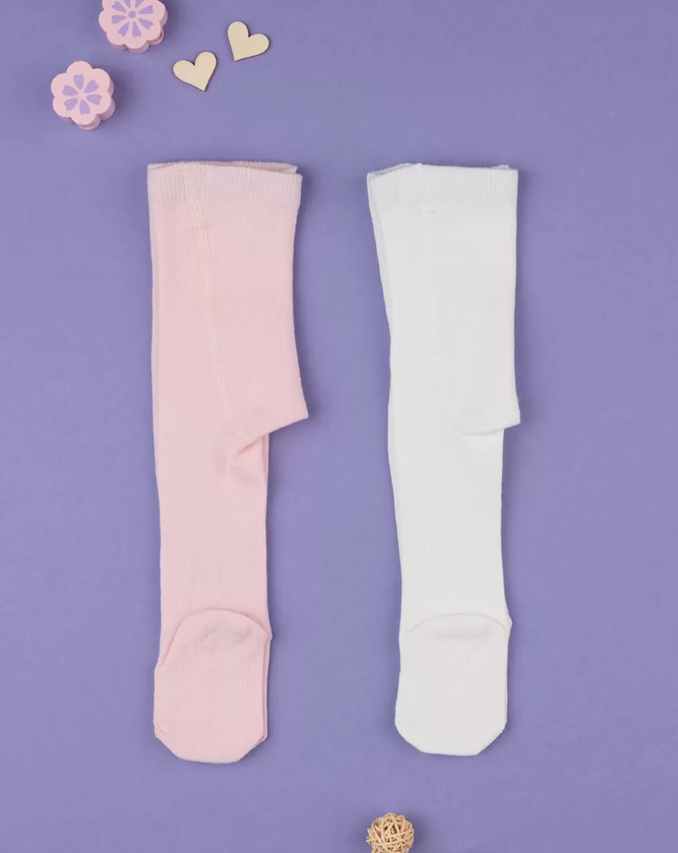 Pack 2 Collant Bimba Bianco E Rosa-Prenatal Online