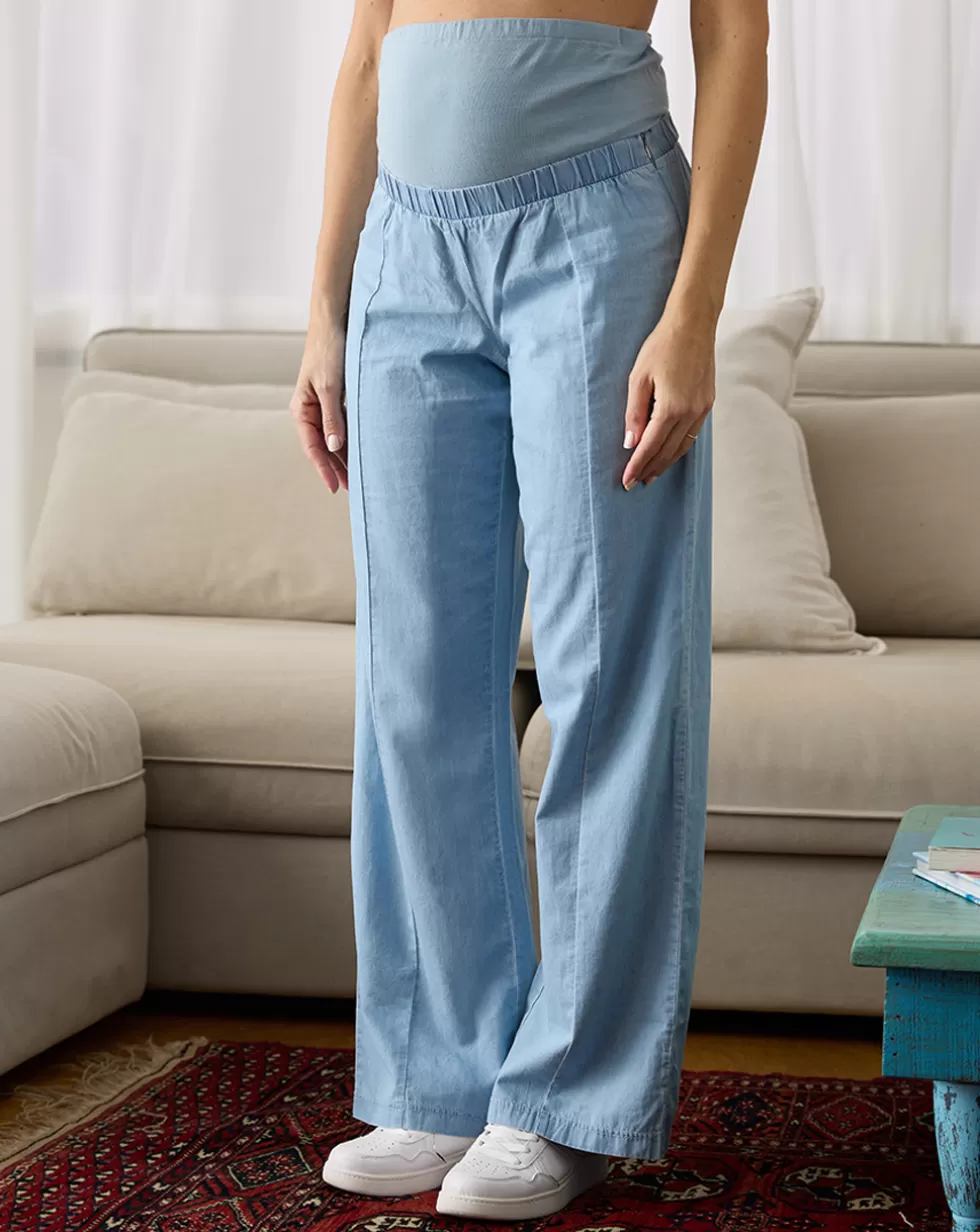 Pantalone Premaman Ampio In Chambray-Prenatal Clearance