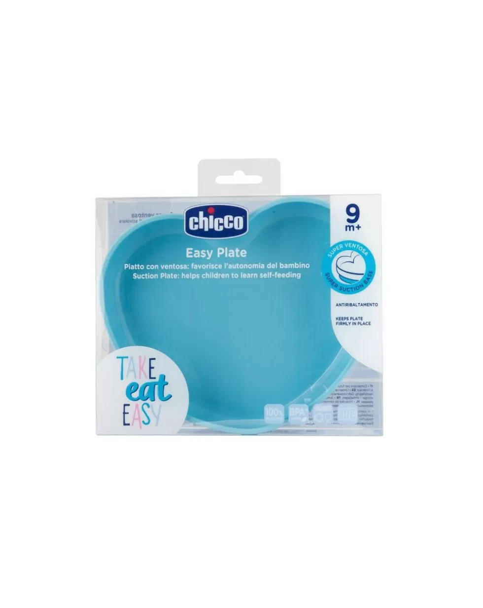 Piatto Cuore In Silicone Con Ventosa 9M+ Azzurro-Chicco Store