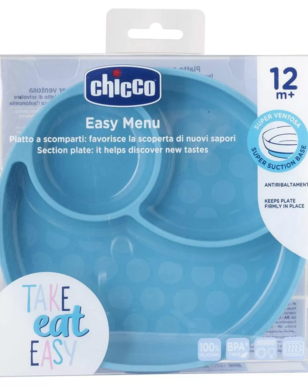 Piatto Silicone A Scomparti Con Ventosa 12 Mesi + Azzurro-Chicco Discount