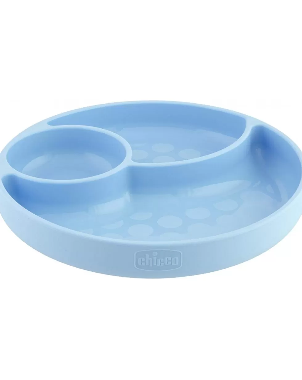 Piatto Silicone A Scomparti Con Ventosa 12 Mesi + Azzurro-Chicco Discount