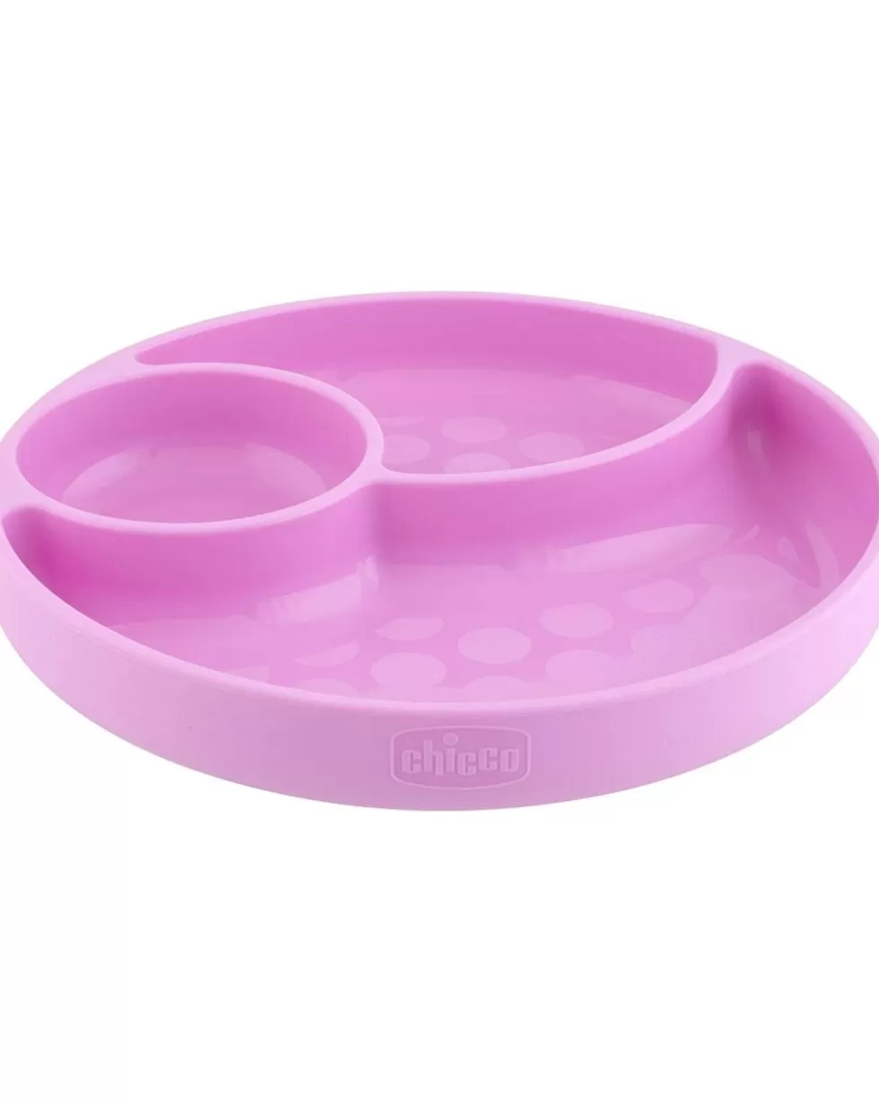 Piatto Silicone A Scomparti Con Ventosa 12 Mesi + Rosa-Chicco New