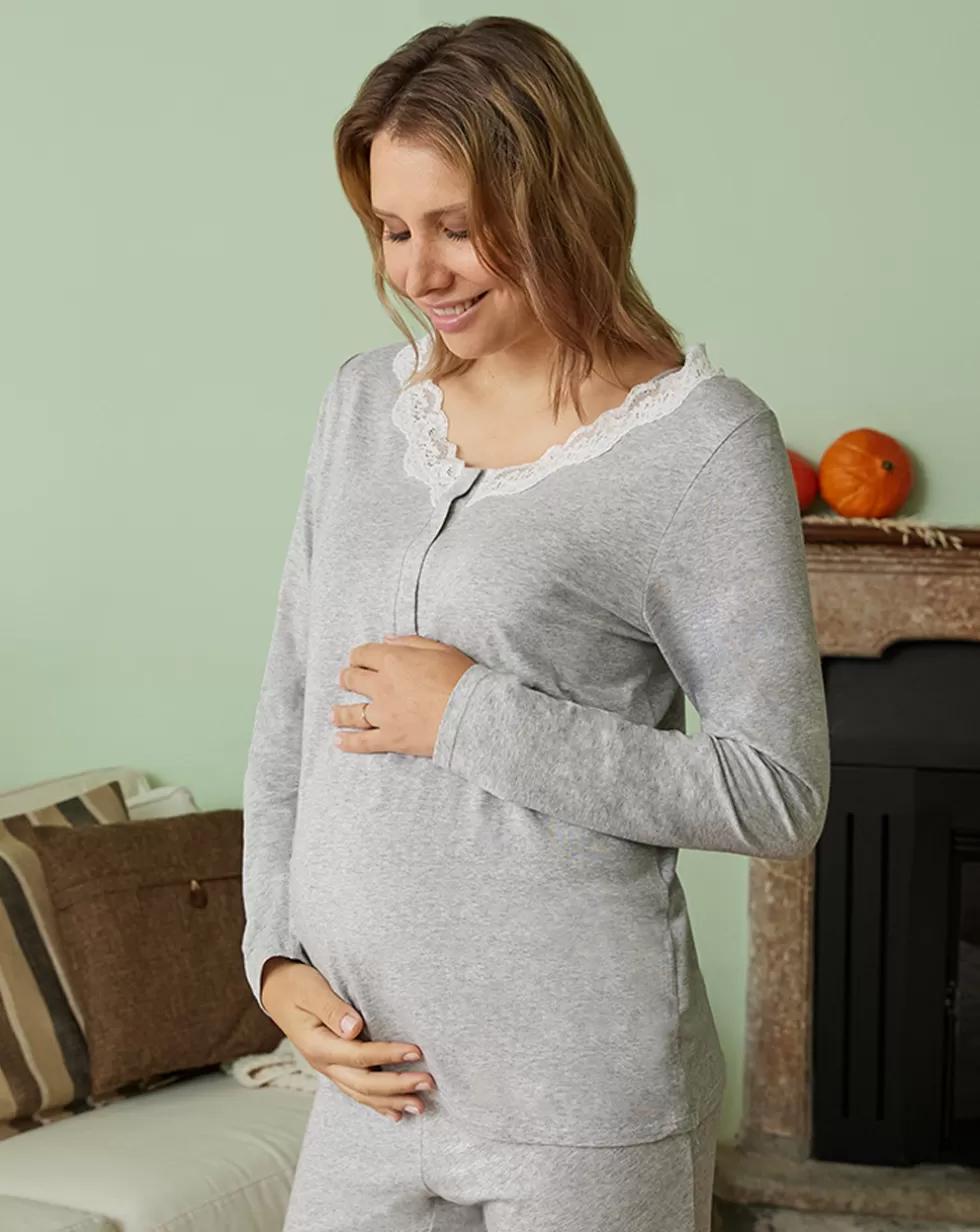 Pigiama Premaman Allattamento Con Pizzo-Prenatal New