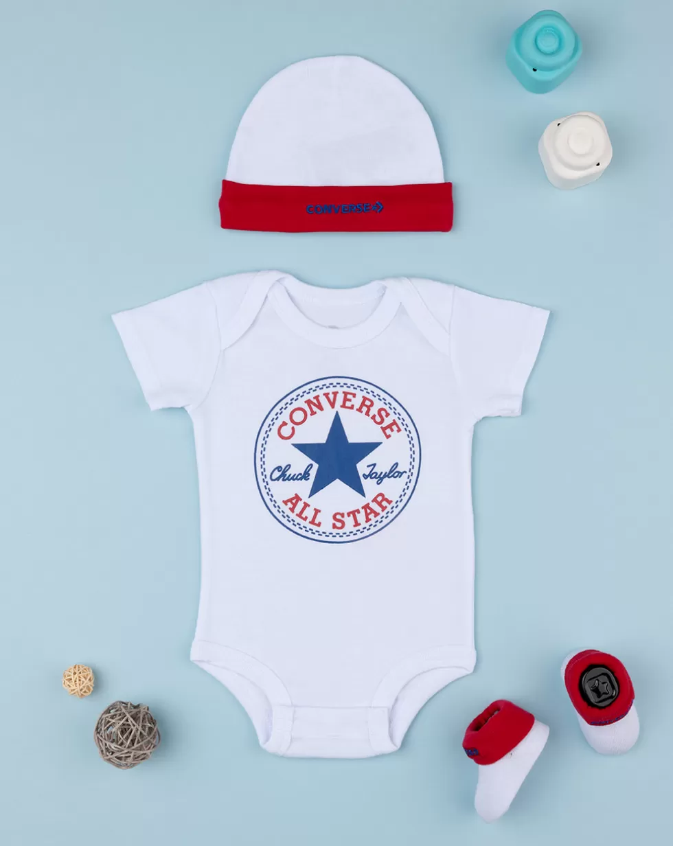 Set 3 Pezzi Cappellino + Body + Scarpe Bianco E Rosso-Converse Cheap