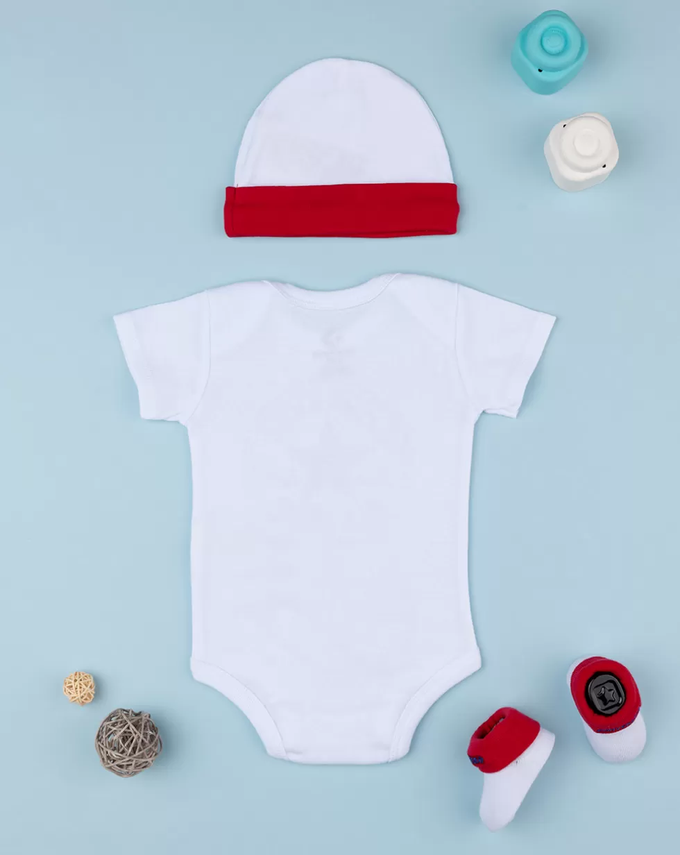 Set 3 Pezzi Cappellino + Body + Scarpe Bianco E Rosso-Converse Cheap