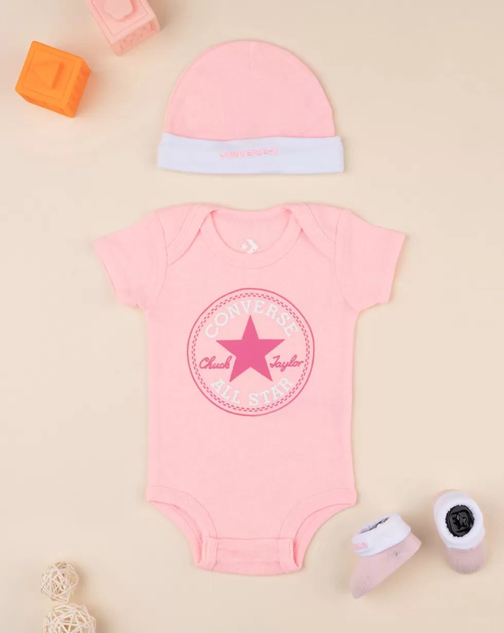 Set 3 Pezzi Neonata Cappellino + Body + Scarpe Rosa-Converse Clearance