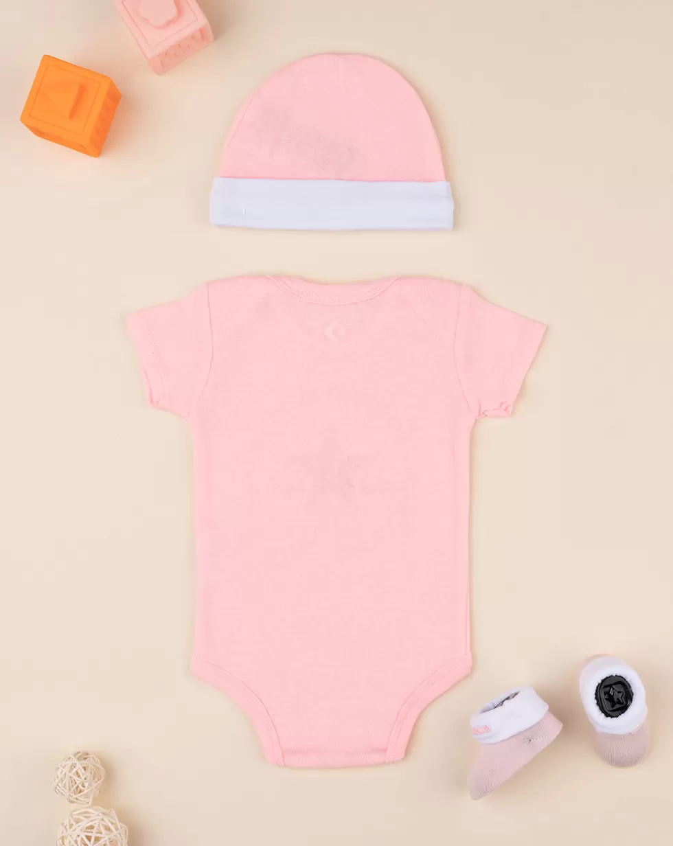 Set 3 Pezzi Neonata Cappellino + Body + Scarpe Rosa-Converse Clearance