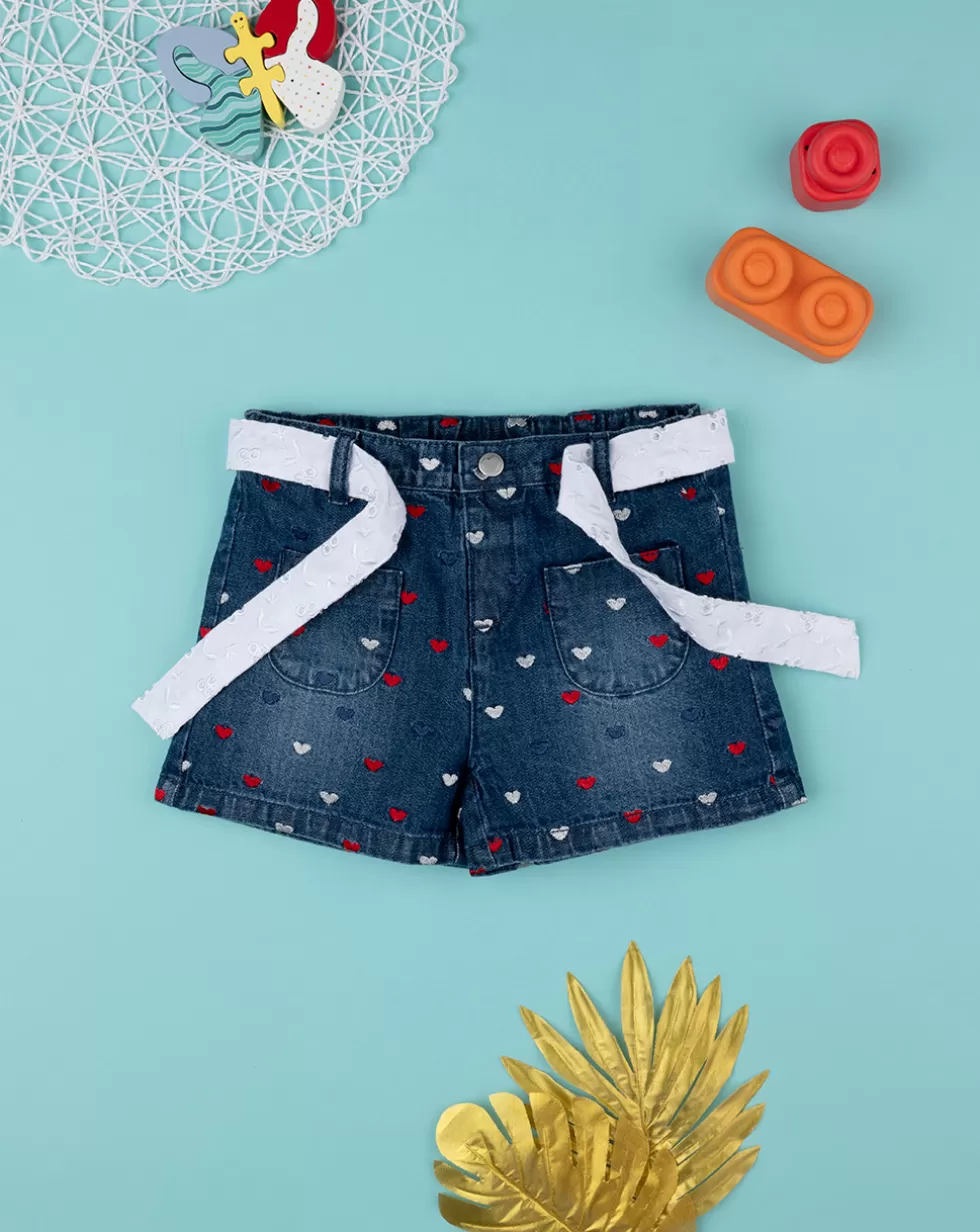 Shorts Bambina Denim Scuro Cuori-Prenatal Shop