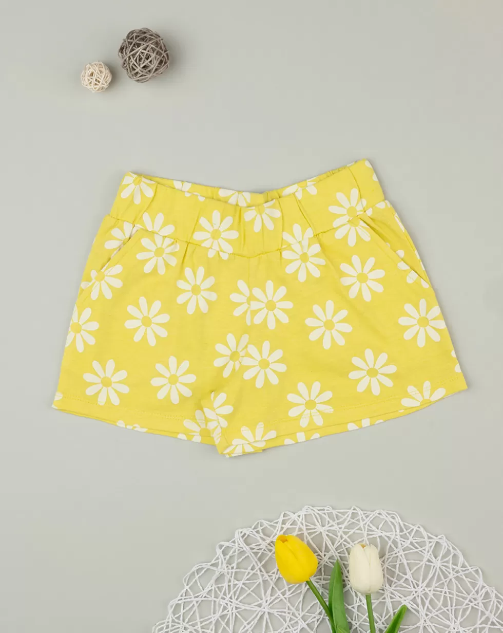 Shorts Bambina Giallo Allover Fiori-Prenatal Best