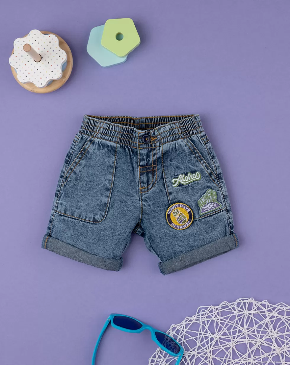 Shorts Denim Bimbo Blu Con Patch-Prenatal Fashion