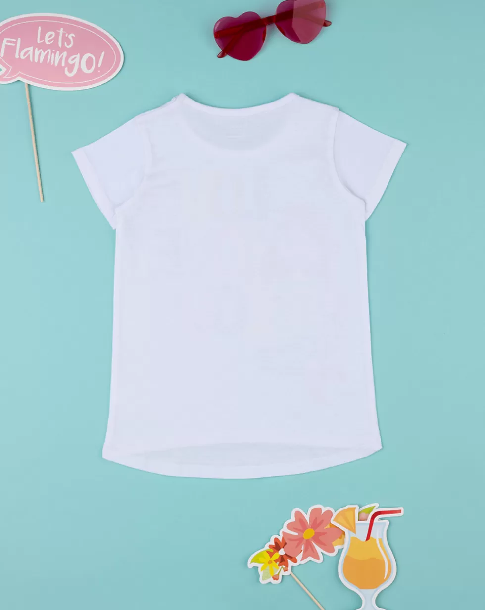 T-Shirt Bambina Bianca Con Stampa Big Size-Prenatal Sale