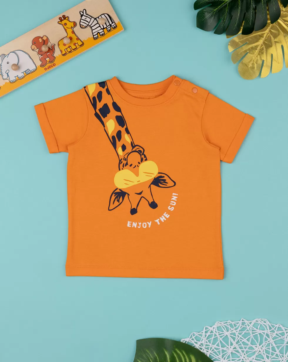 T-Shirt Bambino Arancione Con Stampa Giraffa-Prenatal Cheap