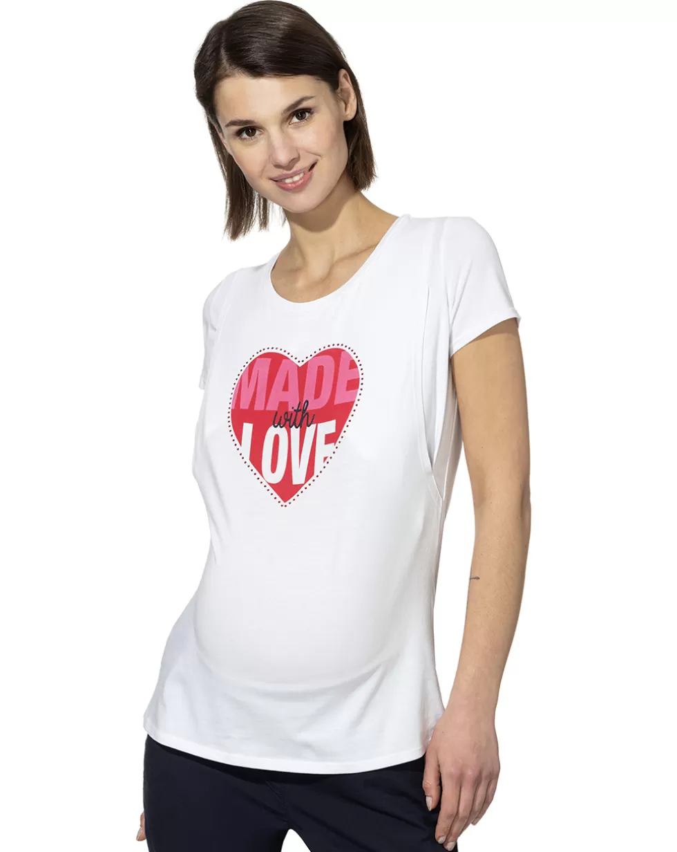 T-Shirt Mezza Manica Con Stampa E Strass-Prenatal Discount