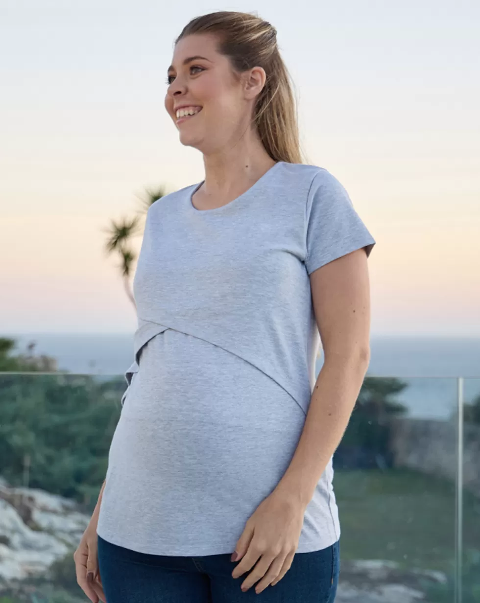 T-Shirt Premaman Allattamento Grigio Melange-Prenatal Store